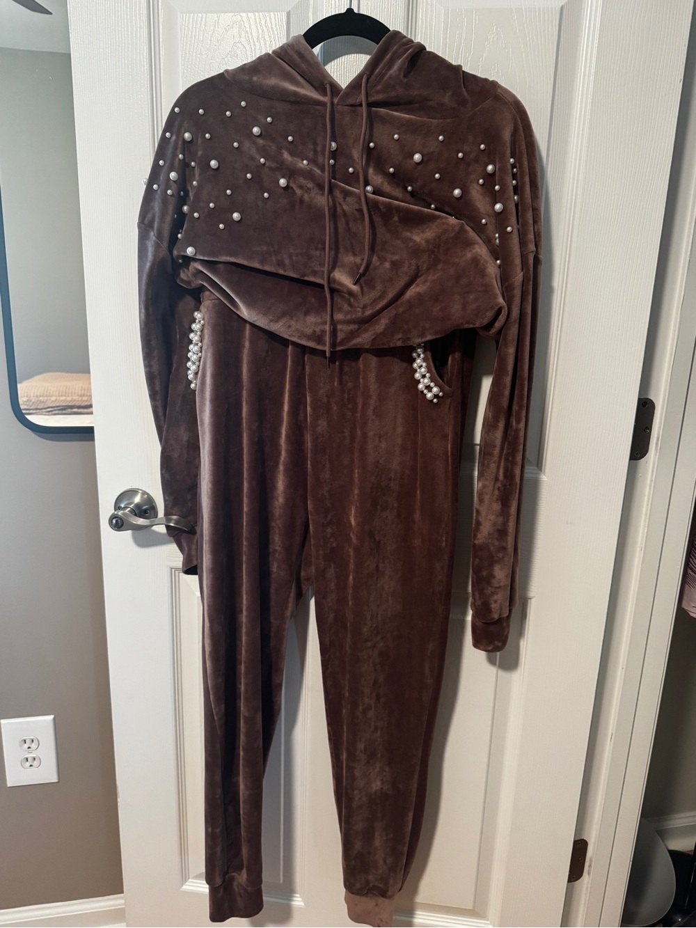 2pc Velour Tracksuit with Pearl accents